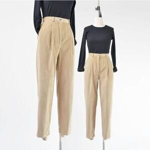 Vintage 90s Tan Corduroy Pleated Front Tapered Leg Pants size S